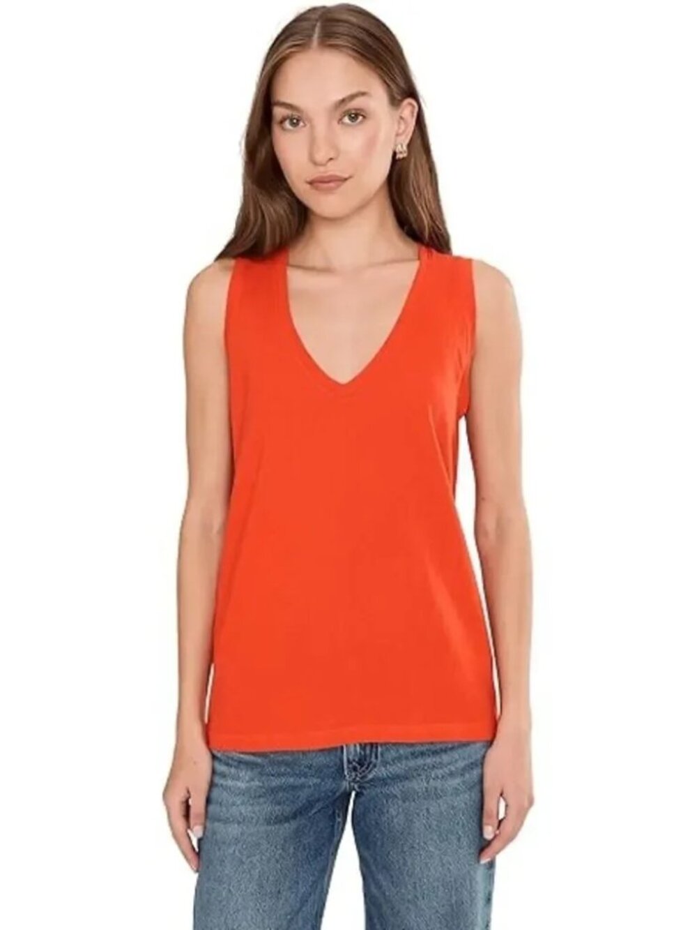 Madewell Orange Sleeveless Slub V-Neck Tank S NWT
